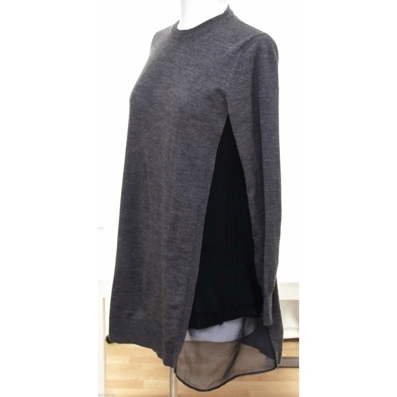 Miu Miu Grey Wool Tunic Sweater Knit Top Navy Silk Long Sleeve Sz 36 - Picture 3 of 8